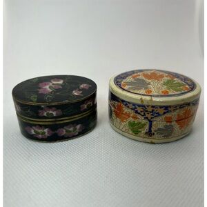 Vintage pill box trinket box Kashmiri paper mache Cloisonné enamel bronze lot 2